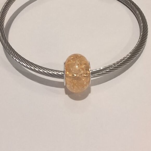 Silver Peach "Crushed‎ Glass" Charm for Pandora Style Bracelet - Picture 1 of 4